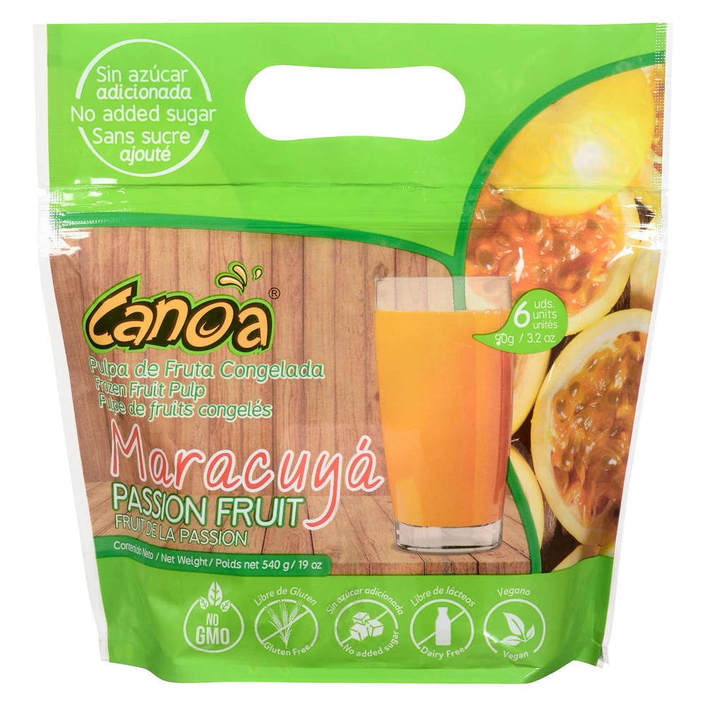 Canoa frozen passion fruit pulp, 6 x 90g