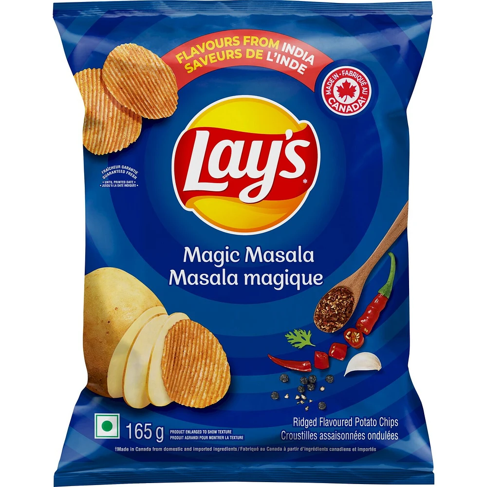 Lay’s Magic Masala ridged flavoured potato chips, 165 g.