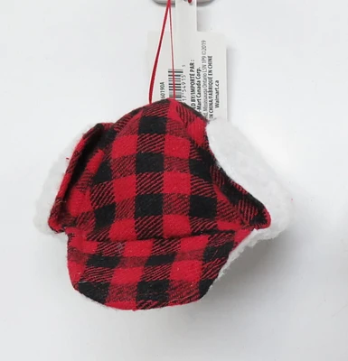 RED & BLACK PLAID HAT ORNAMENT