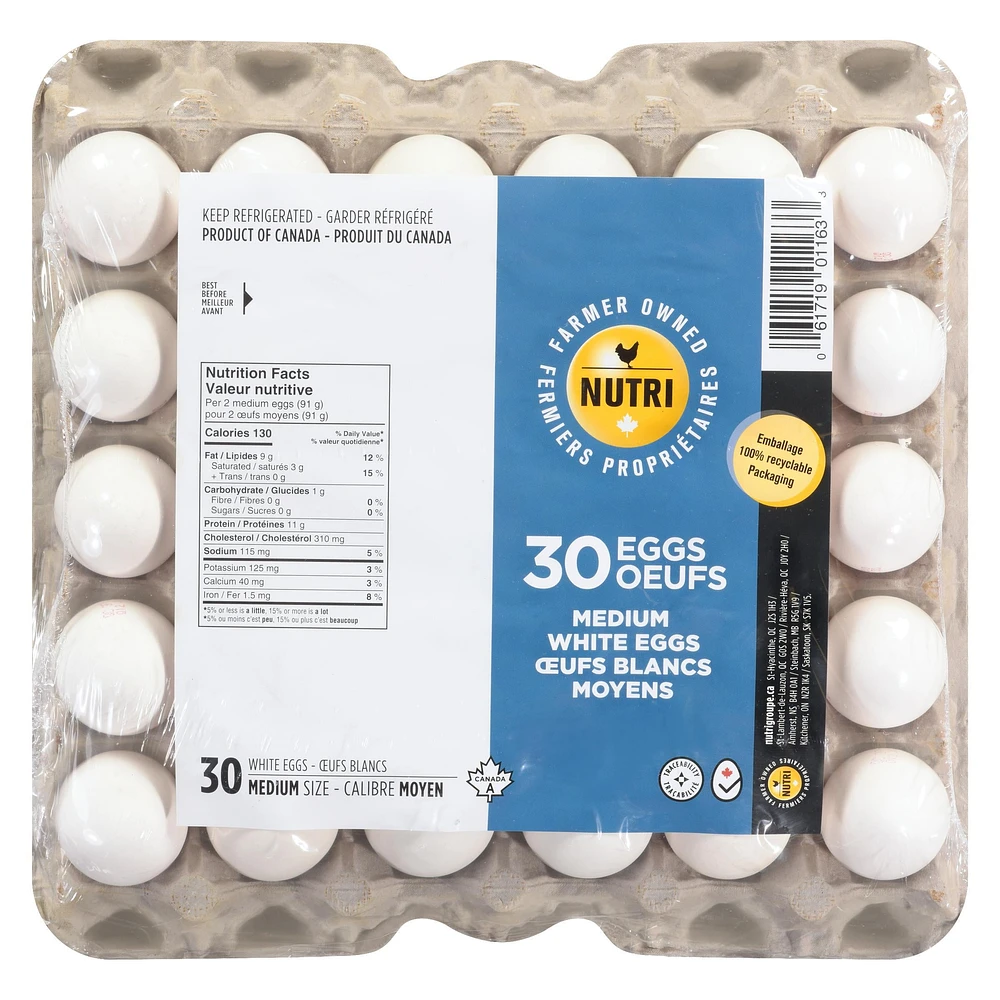 Nutri White Eggs 30 Pack Medium