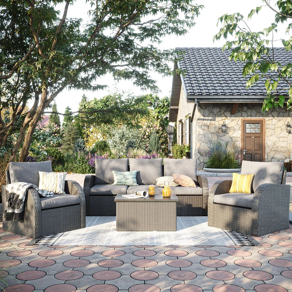 CorLiving Brisbane Rust-Resistant Wicker Left Arm Outdoor Patio Sectional Piece with Cushions