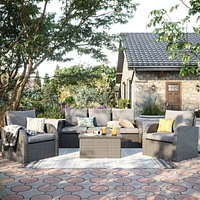 CorLiving Brisbane Rust-Resistant Wicker Left Arm Outdoor Patio Sectional Piece with Cushions