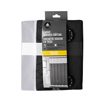 hometrends Home Trends Smart Curtains Hendrix Fabric Shower Curtain with Attached Roller Glide Hooks, 70 Inches X 72 Inches, Black, Horizontal stripe pattern