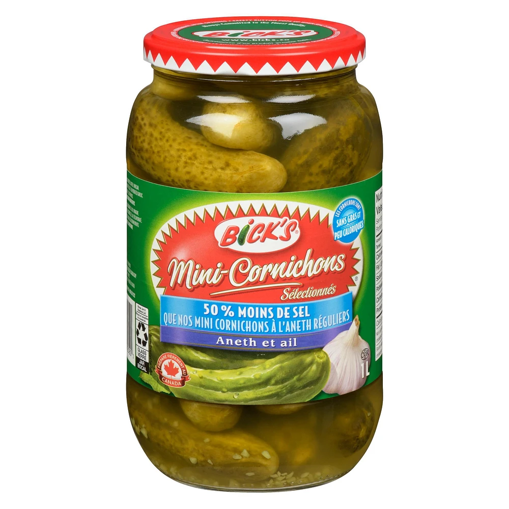 Bick’s® 50% Less Salt Garlic Baby Dills Pickles, 1 L