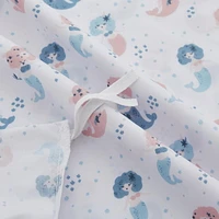 Marina Decoration Kids Girls Toddlers Cute Printed 600 Thread Count Soft Cotton Blend Percale Duvet Cover Set with Corner Tie and Zipper, Cartoon Mermaid Pattern