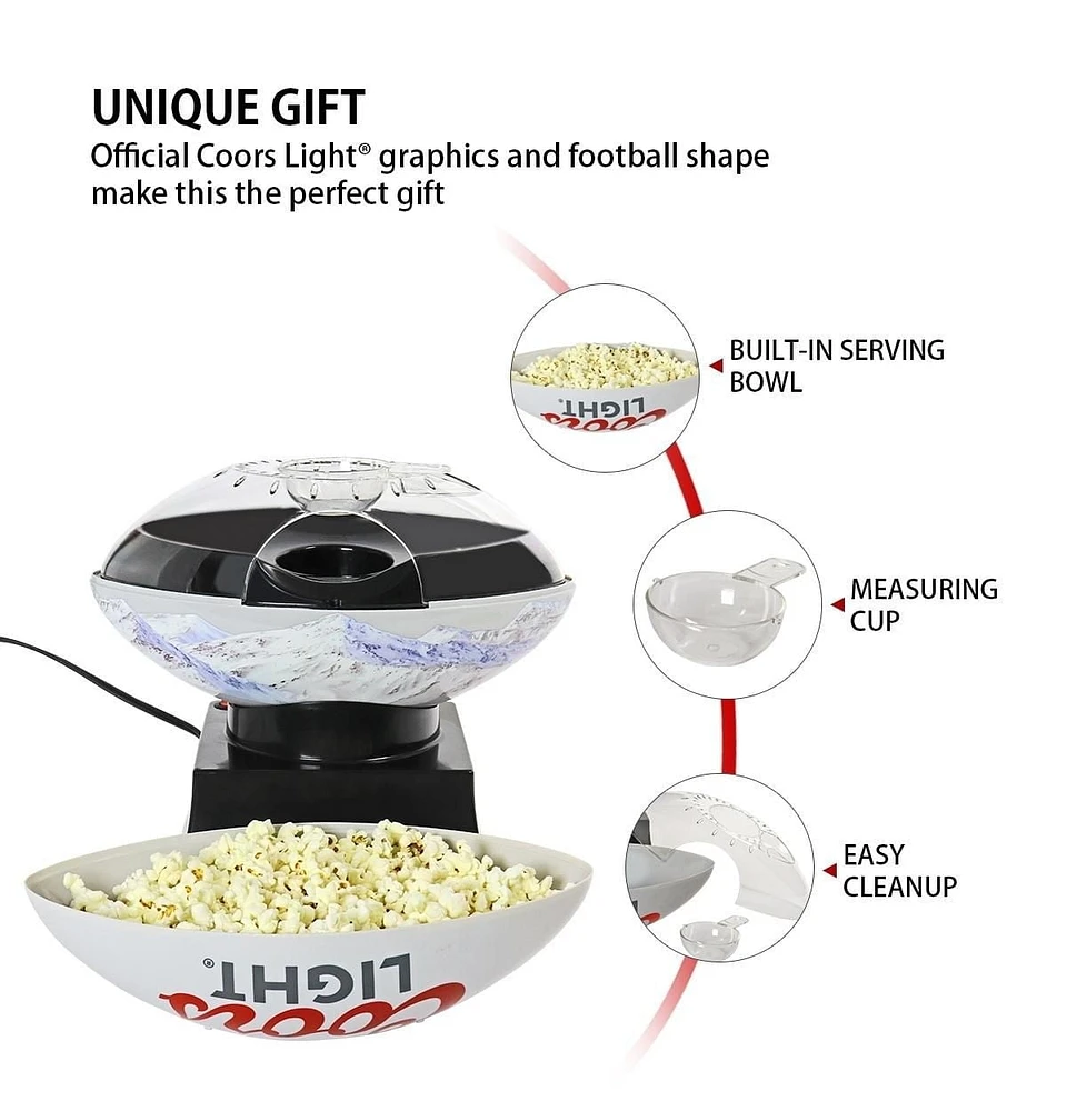 Coors Light Machine à pop-corn à air chaud et bol de service de football, appareil amusant pour les fêtes et les jours de match