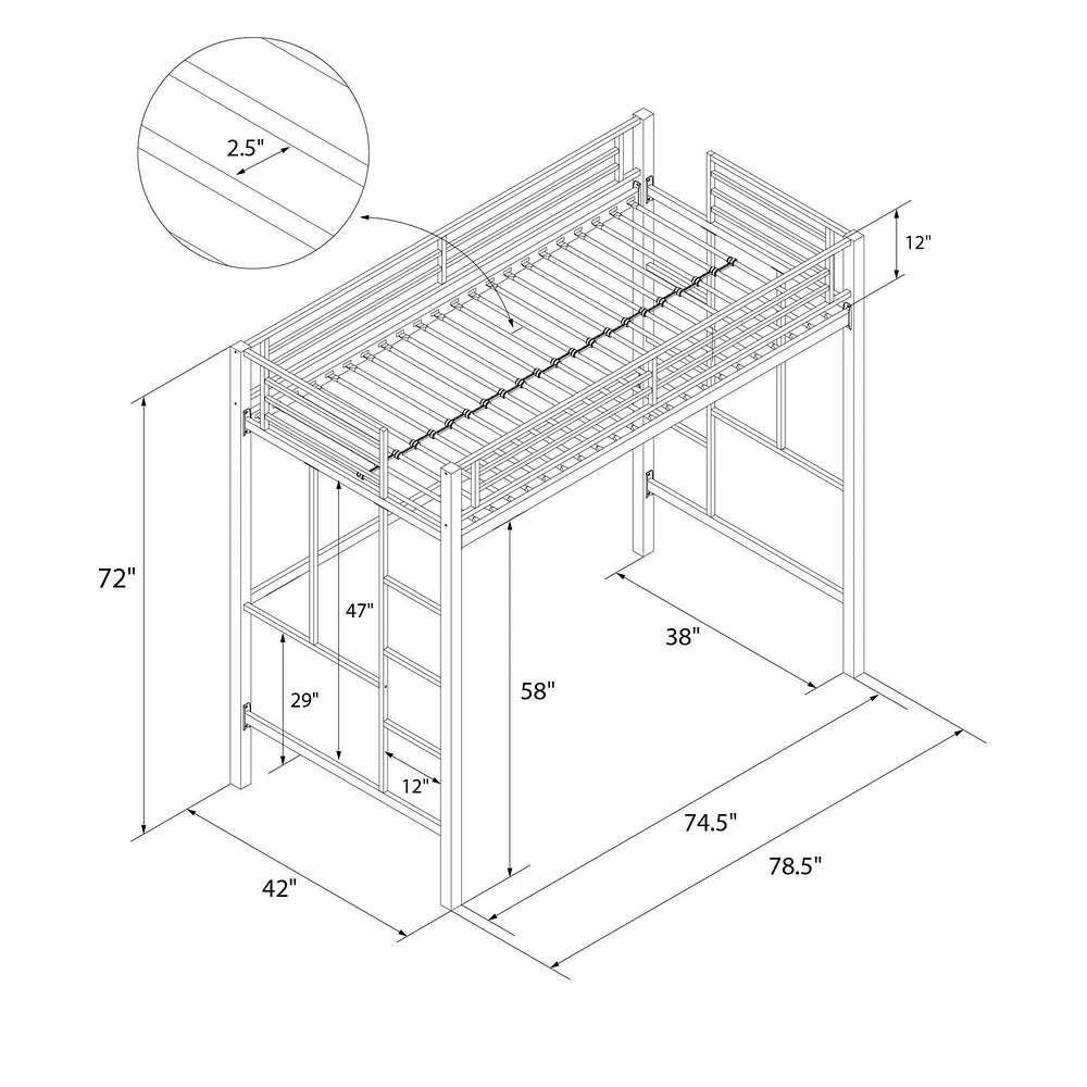Lit Mezzanine en Métal Brittain Your Zone, Argent