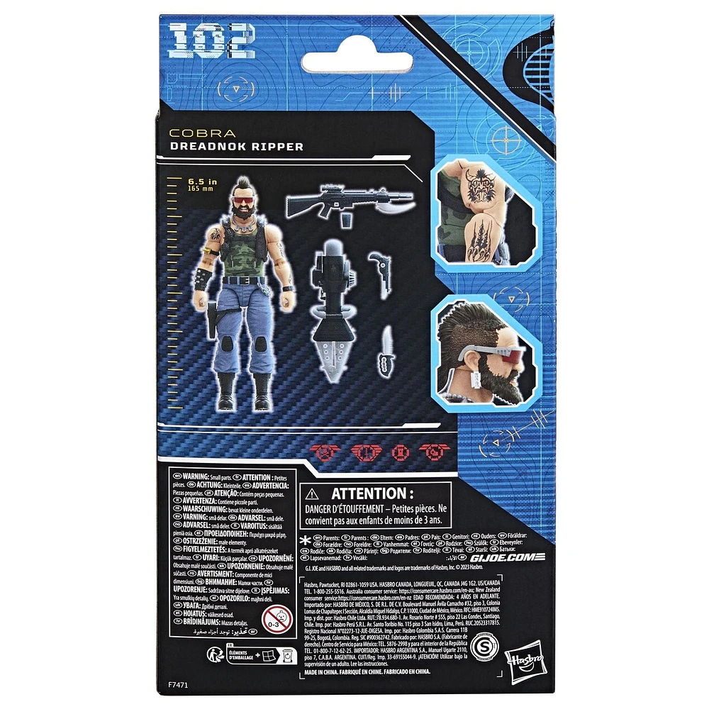 G.I. Joe Classified Series figurine de collection Dreadnok Ripper 102, de 15 cm avec 6 accessoires, pour filles et garçons