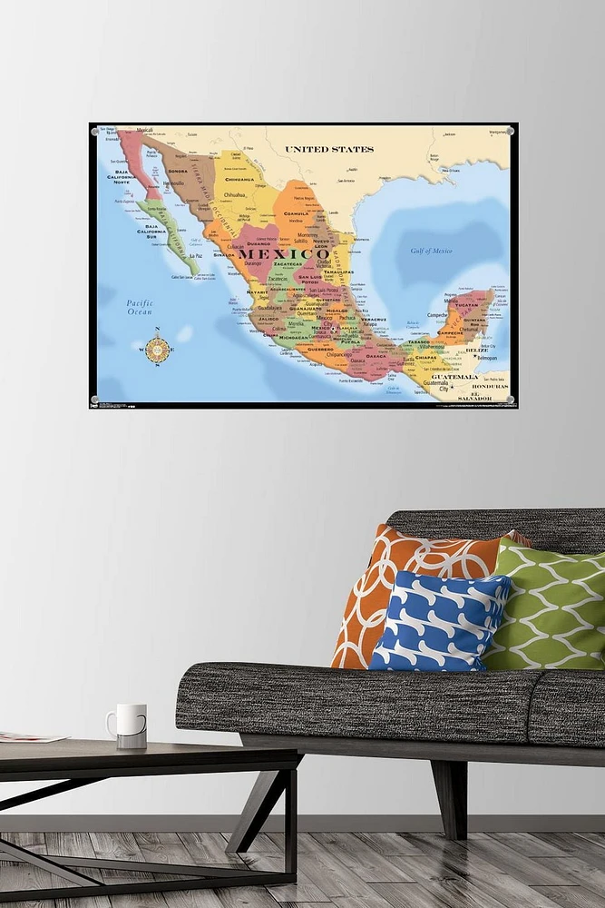 Map - Mexico Wall Poster, 22.375" x 34" Framed