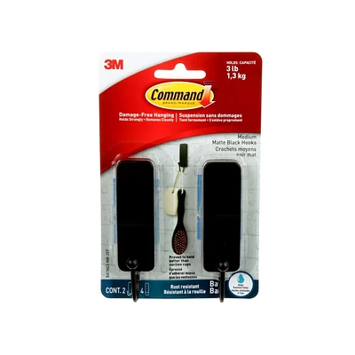 Command™ Bath Hooks BATH43-MB-2EF, Medium, Matte Black
