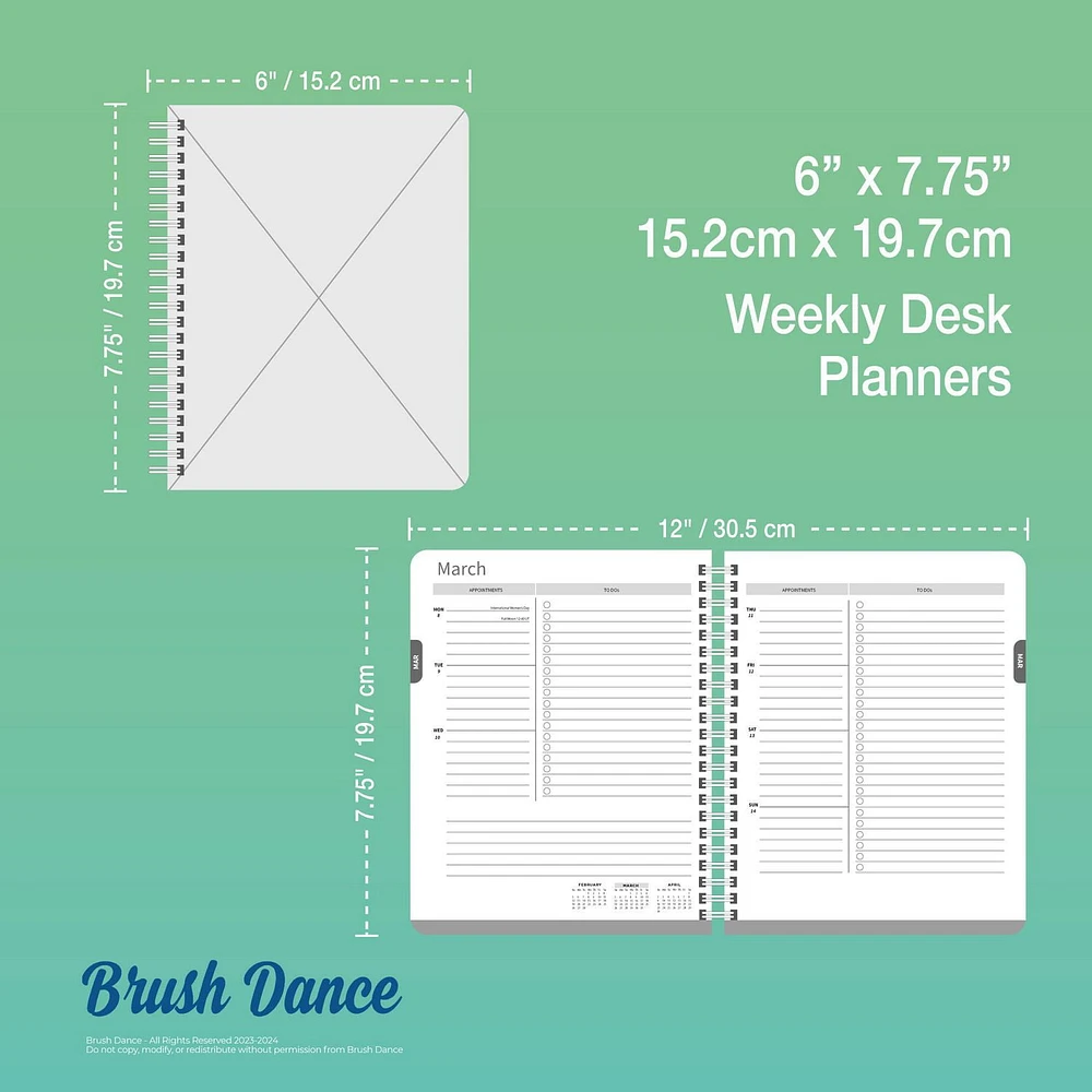 Brush Dance Mindful Living 2024 6x7.75 Inch Desk Planner, 9781975470005