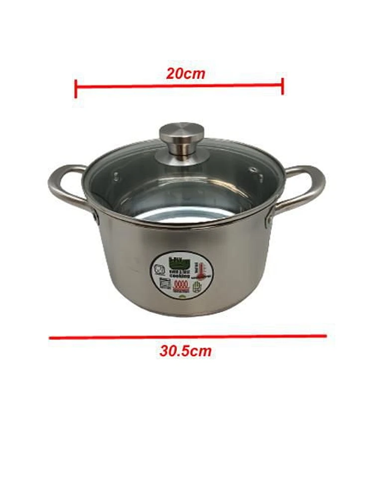 Sunwealth 5-ply bottom 5.12 quart heavy duty stainless steel soup pot with glass lid.
