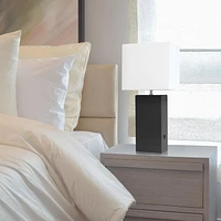 Elegant Designs Modern Leather Table Lamp with USB and White Fabric Shade