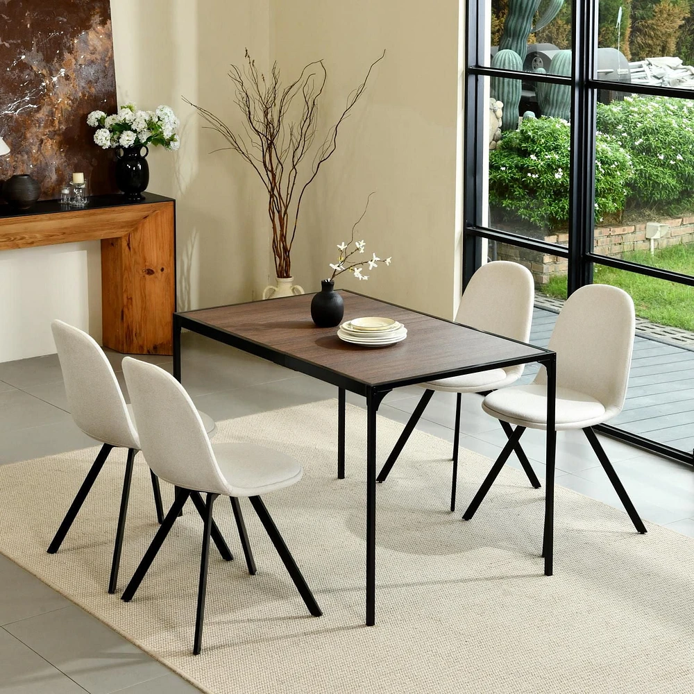 Homy Casa Ensemble de salle à manger 5 pièces, 1 table avec 4 chaises ergonomiques pivotantes rembourrées, plateau recouvert de PVC pour salle à manger et zone de réception, peu encombrant, naturel/ex