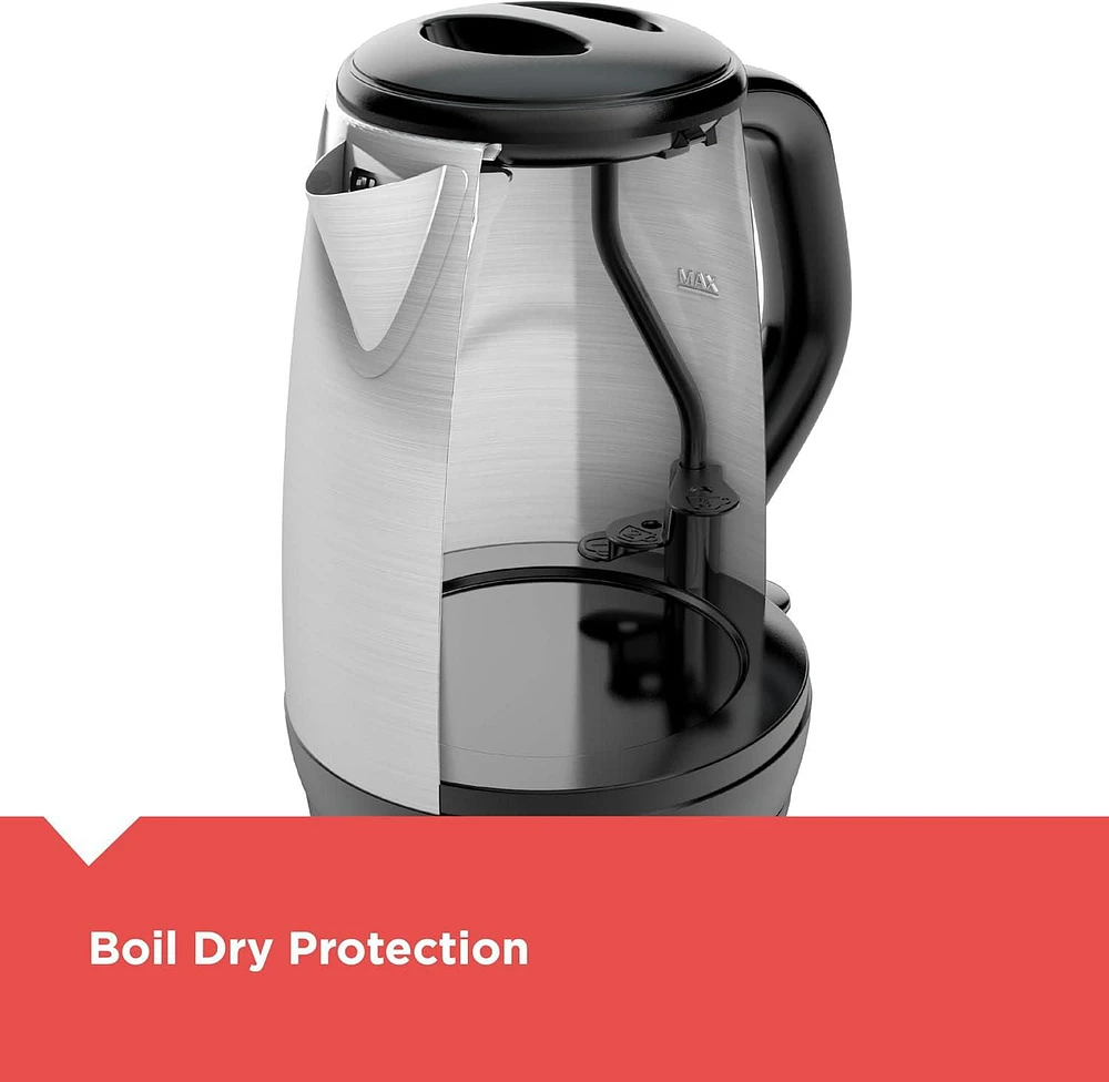 Black+Decker 1.7L Stainless Steel Electric Cordless Kettle, BD 1.7L SS Electric Kettle