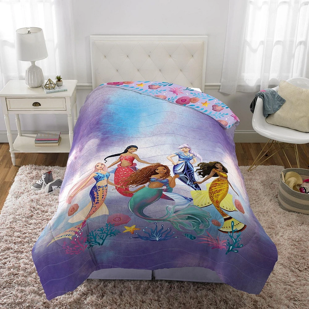 Couette réversible pour lit 1 place/2 places Disney's Little Mermaid "Aquatic Outlines