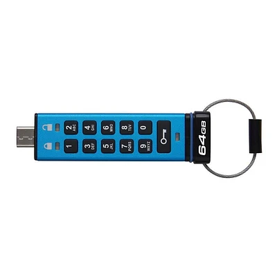 Kingston Ironkey Keypad 200 Clé USB cryptée USB-C 64 Go | Indépendant du système d'exploitation | FIPS 140-3 niveau 3 | XTS-AES 256 bits | Protection BadUSB et Brute Force | Option multi-broches | IKK