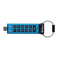 Kingston Ironkey Keypad 200 Clé USB cryptée USB-C 64 Go | Indépendant du système d'exploitation | FIPS 140-3 niveau 3 | XTS-AES 256 bits | Protection BadUSB et Brute Force | Option multi-broches | IKK