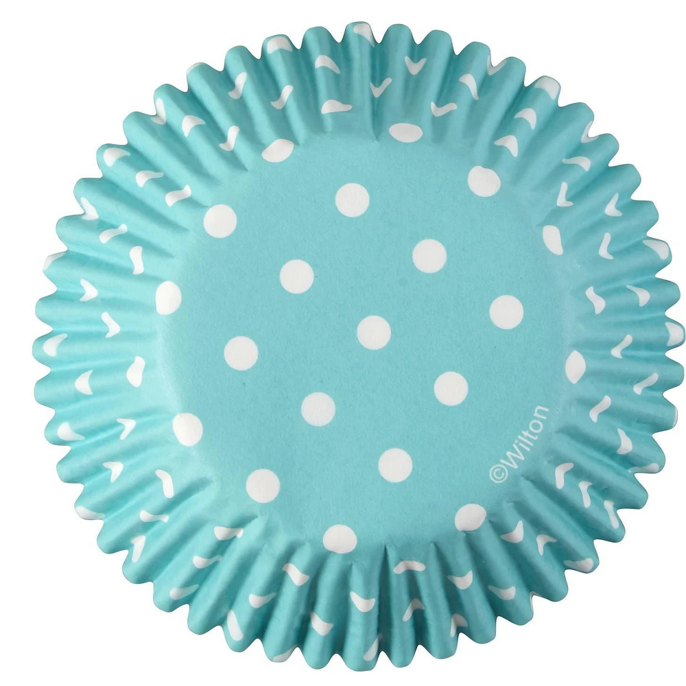 Doublures de cupcake bleu bébé à pois blancs Wilton