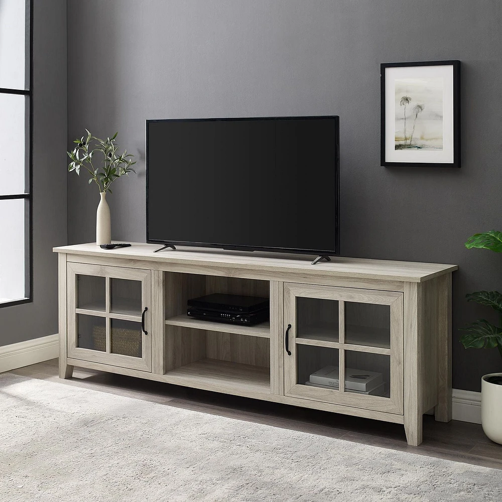 Console de télévision à porte en verre de 177,8 cm (70 po) - Bouleau
