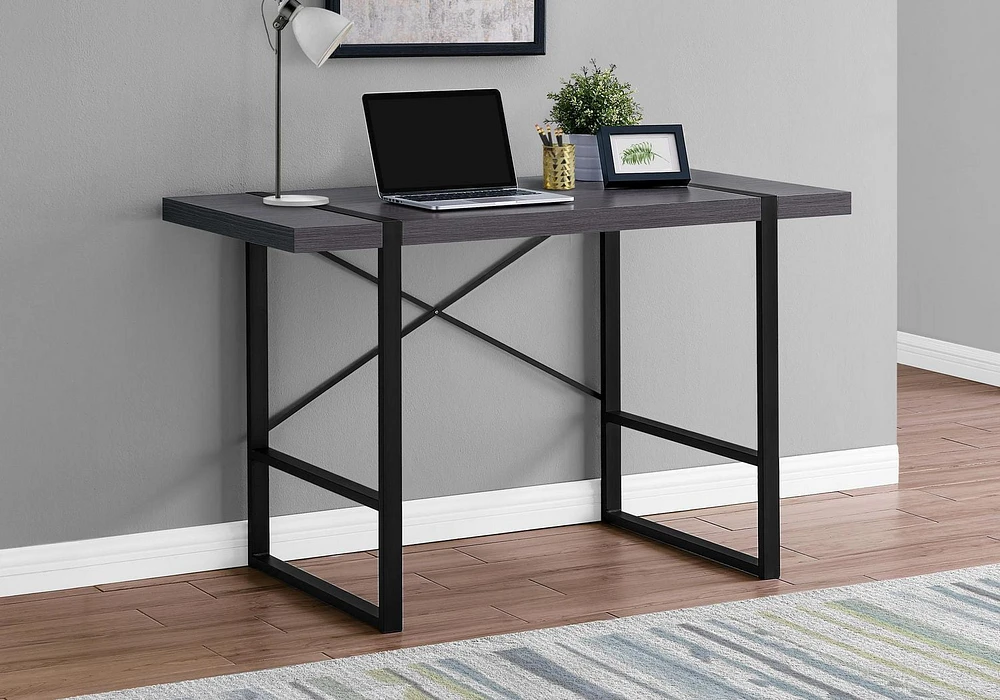 Monarch Specialties Computer Desk, Home Office, Laptop, 48"l, Work, Metal, Laminate, Grey, Black, Contemporary, Modern