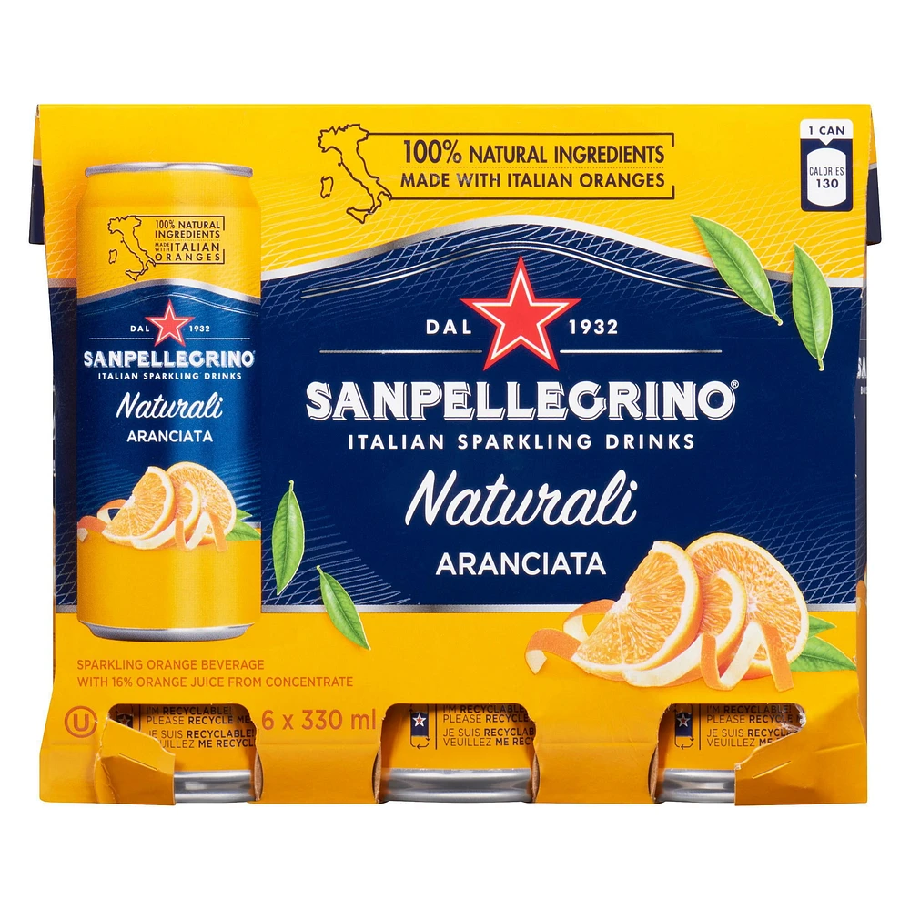 San Pellegrino Naturali Aranciata Sparkling Orange Beverage 6 x 330mL, 6 x 330mL