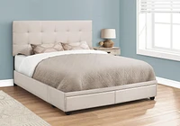 Monarch Specialties Lit, Grand, Plate-forme, Chambre À Coucher, Cadre, Rembourré, D'aspect Lin, Pattes En Bois, Beige, Noir, Transitionnel