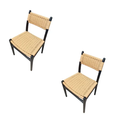 Rideu Armless Chair SET OF 2 in black with a rattan seat and back