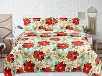 Marina Decoration Couvre-lit Pinsonic imprimé en relief ultra doux pour l'été, ensemble de courtepointe de Noël avec taies d'oreiller, motif de base blanc à motif de poinsettia rouge