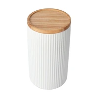 Large White Ribbed Canister