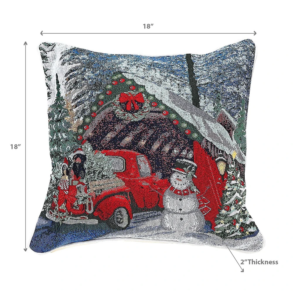 Christmas Tapestry Cushion Red Car Avec Cadeaux 18X18 - Ensemble De 2
