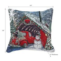 Christmas Tapestry Cushion Red Car Avec Cadeaux 18X18 - Ensemble De 2