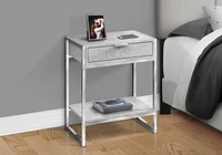 Monarch Specialties  Table D'appoint, Coté, Bout, Table De Nuit, Lampe, Tiroir De Rangement, Salon, Chambre À Coucher, Stratifié Gris, Métal Chromé, Contemporain, Moderne
