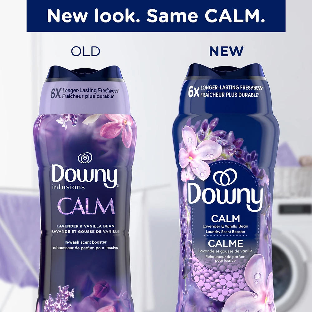 Perles rehausse-parfum pour lessive Downy Calme, perles parfumées pour la lessive, fraîcheur longue durée, parfum Lavande apaisante et gousse de vanille