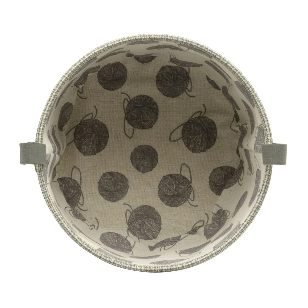 Tweed Storage Basket, Pet Theme with Cat Paw Print Loop Handles, Round Cat Basket, Grey