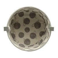 Tweed Storage Basket, Pet Theme with Cat Paw Print Loop Handles, Round Cat Basket, Grey