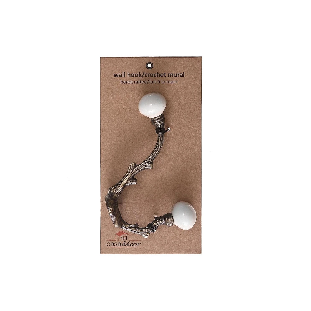 Iron Français Hook Avec Bouton D'Ivoire En Céramique (Laiton Antique) - Ensemble De 4