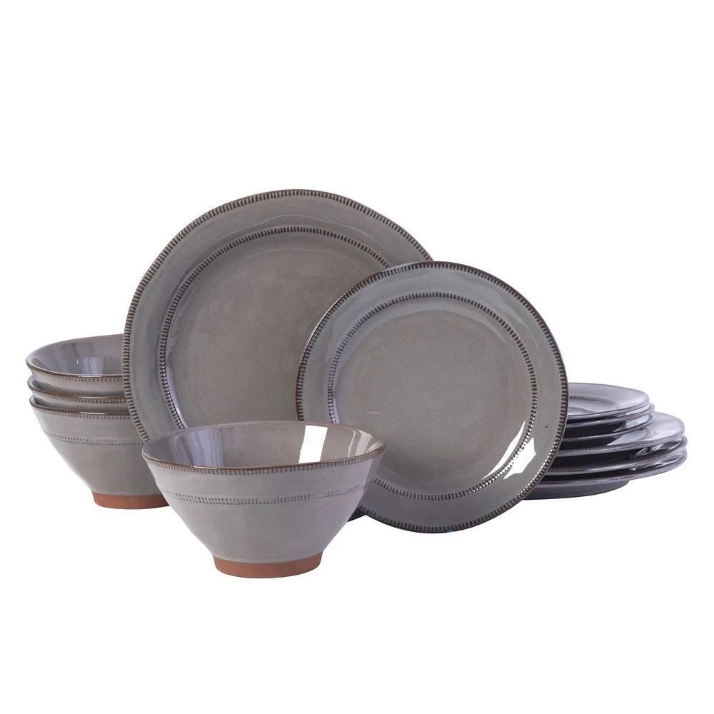 Gibson Elite Terranea 12 Piece Dinnerware Set, Grey, Terracotta