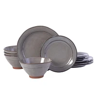 Gibson Elite Terranea 12 Piece Dinnerware Set, Grey, Terracotta