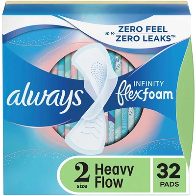 Serviettes féminines Always Infini pour femmes, serviettes avec ailes Flexfoam, taille2, degré d’absorption abondant, non parfumées, 32serviettes