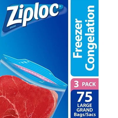 Ziploc Freezer Bags Large 3 Pack, 3 x 25 Bags