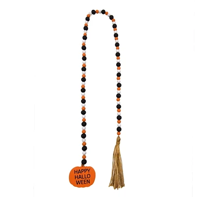 Guirlande de pompons en perles de bois et citrouille d'Halloween de 48 po, décorations d'Halloween, façon de célébrer