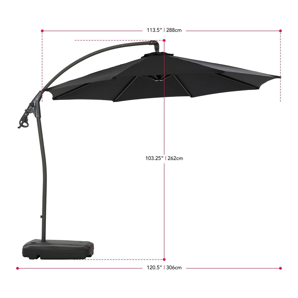 Parasol de terrasse en porte-à-faux CorLiving Endure de 9,5 pieds avec base à roulettes remplissable et cadre en aluminium et acier