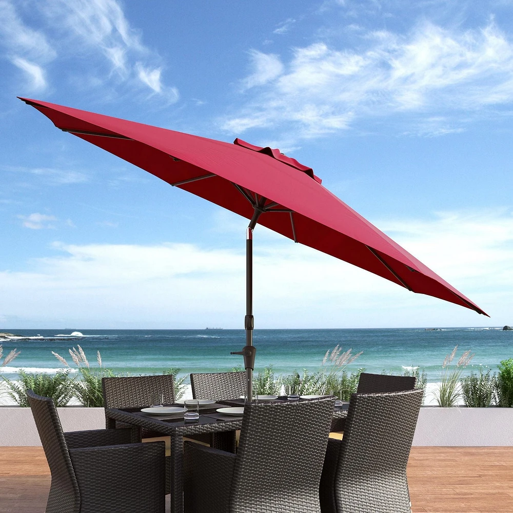 Parasol inclinable résistant au vent de 10p avec cadre en aluminium & en acier & base ronde