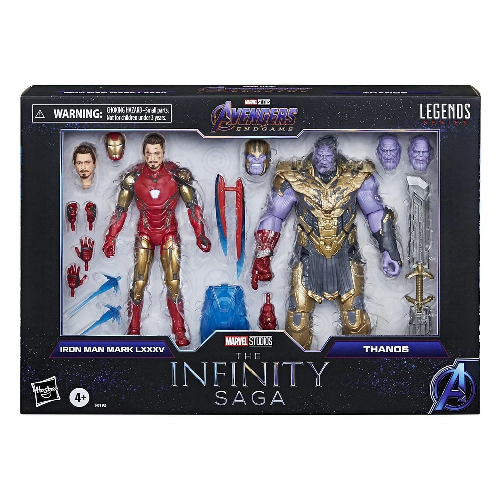 Hasbro Marvel Legends Series 6-inch Scale Action Figure 2-Pack Toy Iron Man Mark 85 vs. Thanos, Infinity Saga character, Premium Design, 2 Figures and 8 Accessories