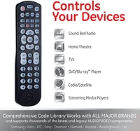 GE 4-Device Fully Backlit Universal Remote Control, Black, 46260, 4-Device Universal Remote
