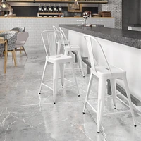 Tabouret à la hauteur de comptoir en métal blanc de 24 pouces de hauteur pour l'intérieur et l'extérieur avec dossier