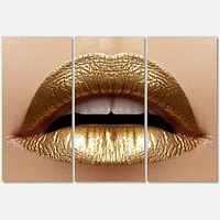 Designart Close Up of Female Plump Lips With Golden Lipstick Canvas Wall Art
