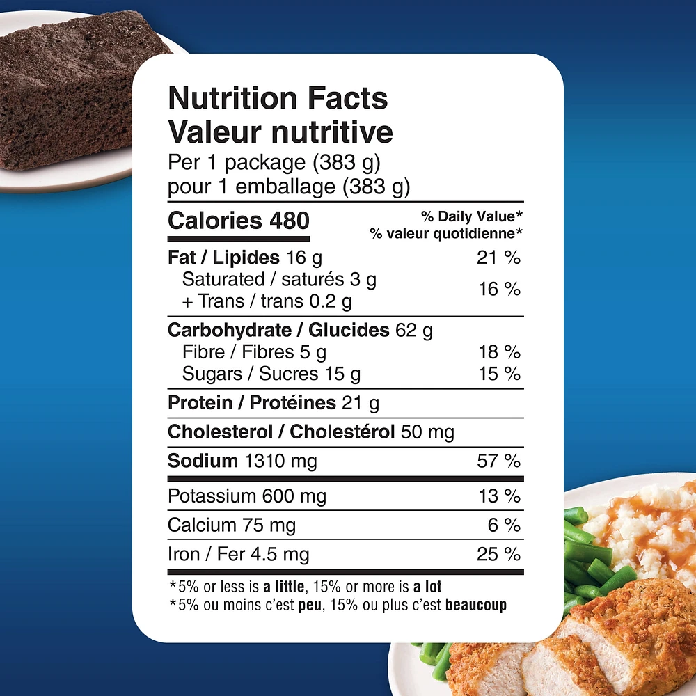 Swanson Stuffing Baked Turkey: frozen meal with gravy, mashed potatoes, green beans, and a brownie, 383 g