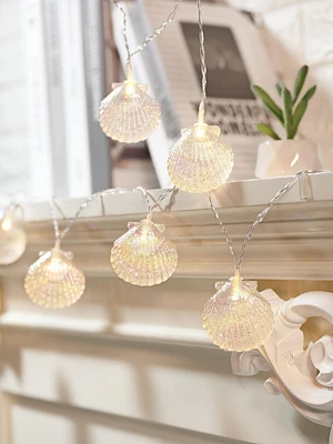 Guirlande de 10 coquillages irisés lumineux à DEL blanc chaud, fonctionnant à piles, par EZ-Illuminations Guirlande lumineuse